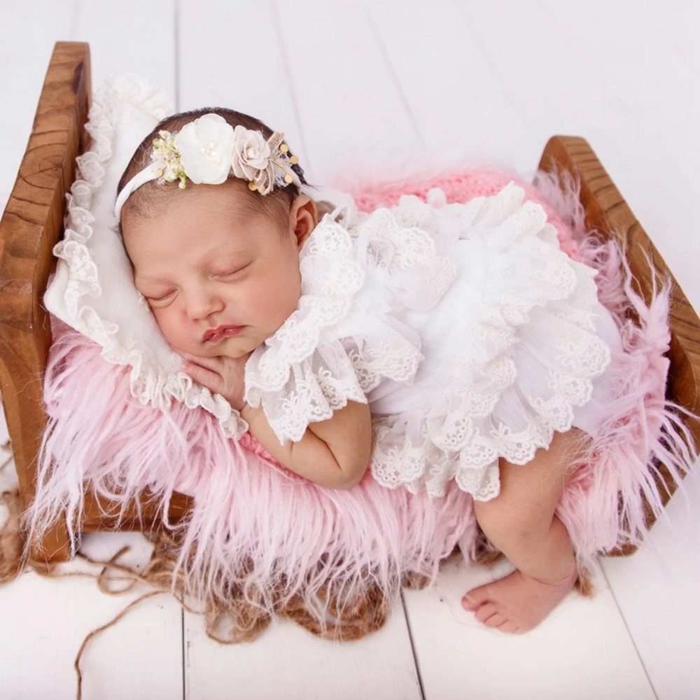 Newborn Baby Girl Romper Floral - อุปกรณ์ประกอบฉากการถ่ายภาพทารกแรกเกิด ชุดรอมเปอร์ลูกไม้สำหรับเด็กผู้หญิง เสื้อผ้าสำหรับถ่ายภาพเด็ก ชุดเจ้าหญิงสีขาว ชุดบอดี้สูทสำหรับถ่ายภาพในสตูดิโอ