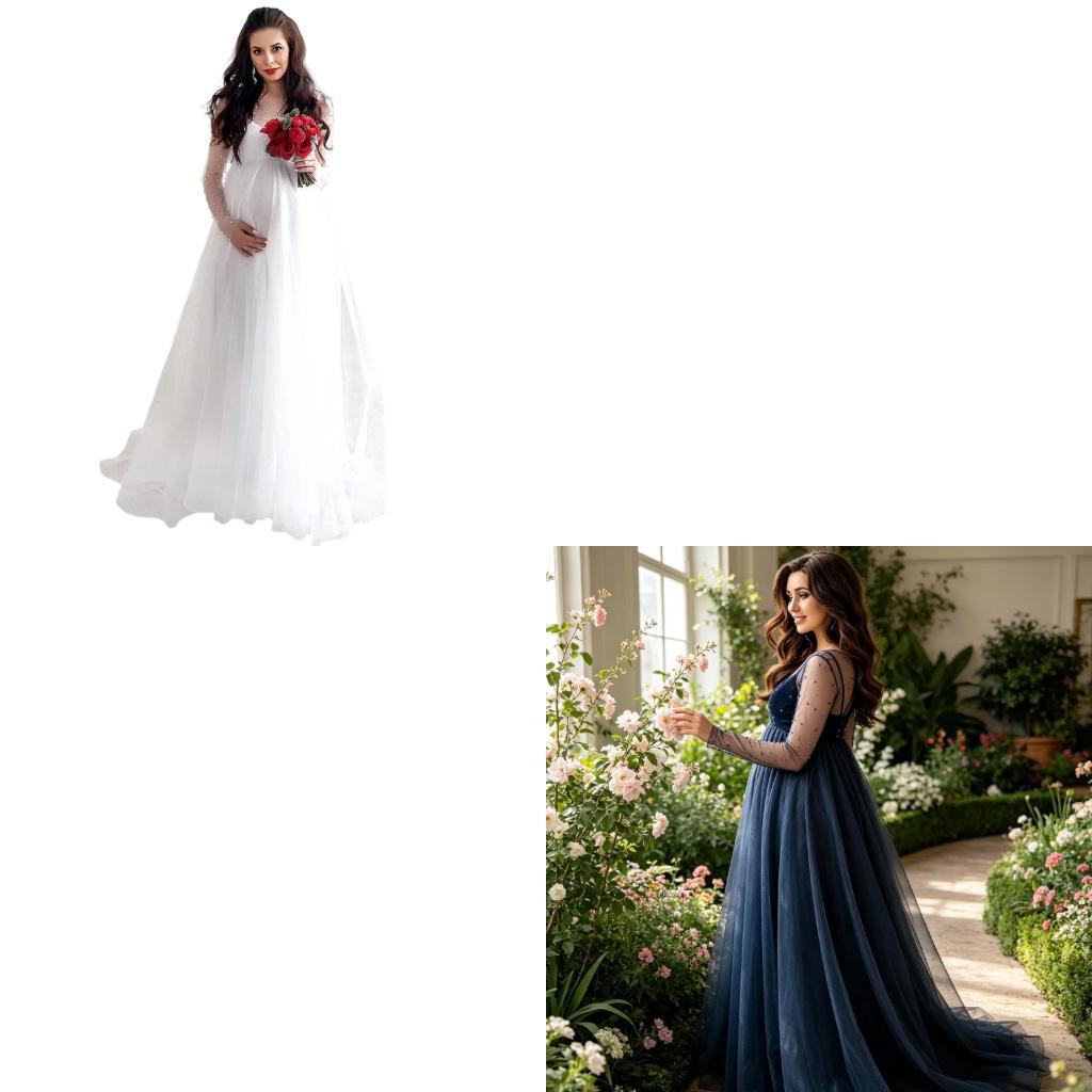 Maternity Wear - ชุดคลุมท้องมีสไตล์ XXFE พร้อมผ้าตาข่ายในอะคริลิกเนื้อนุ่มสำหรับใช้ในงานปาร์ตี้