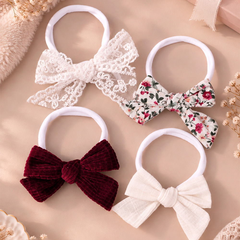 Baby Gear - ชุดที่คาดผมโบว์สำหรับเด็กทารกและเด็กเล็กผู้หญิง ที่คาดผมไนลอน ลูกไม้ ลายดอกไม้ ผ้าลูกฟูก ผ้าฝ้ายมัสลิน