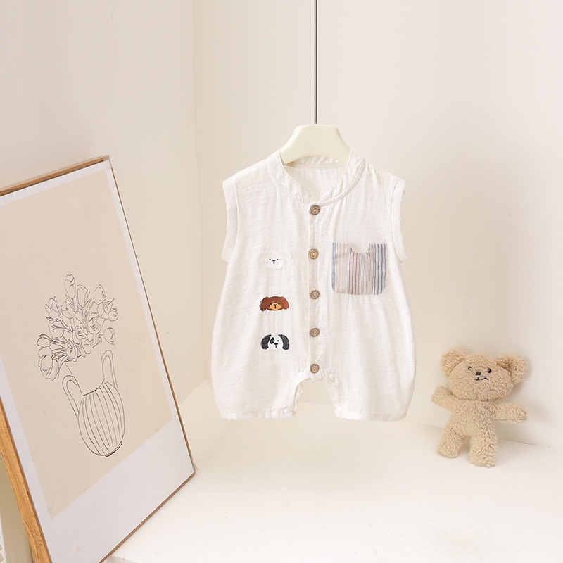 ชุดรอมเปอร์เด็กพิมพ์ลายการ์ตูน - Baby Summer Linen Sleeveless Jumpsuit บทวิจารณ์และราคา